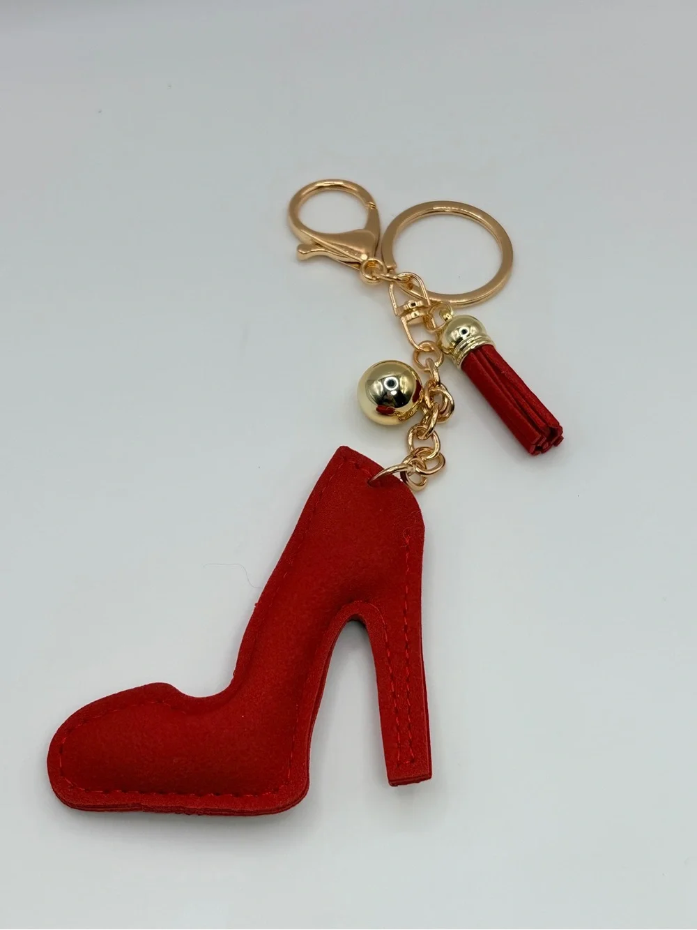 Red Glitter High Heel Keychain with Gold Hardware